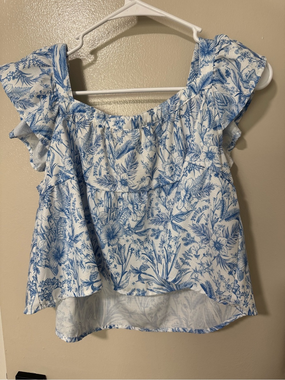 SHEIN Blue Floral Off-Shoulder Women's Top-XL